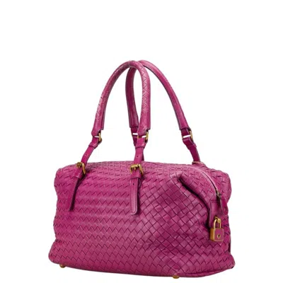 Pre-owned Bottega Veneta Intrecciato Purple Leather Boston Bag Handbag ()