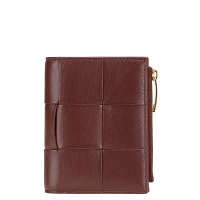 Pre-owned Bottega Veneta Red Color Wine Leather Wallet (bi-fold) ()