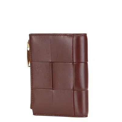 Pre-owned Bottega Veneta Red Color Wine Leather Wallet (bi-fold) ()