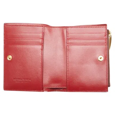 Pre-owned Bottega Veneta Red Color Wine Leather Wallet (bi-fold) ()