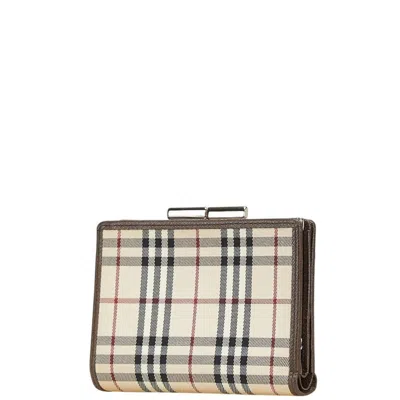 Pre-owned Burberry Beige Brown Canvas Leather Wallet (bi-fold) () In Multi