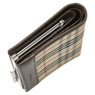 Pre-owned Burberry Beige Brown Canvas Leather Wallet (bi-fold) () In Multi
