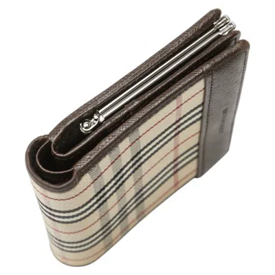 Pre-owned Burberry Beige Brown Canvas Leather Wallet (bi-fold) () In Multi
