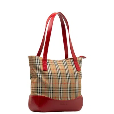 Pre-owned Burberry Beige Red Color Leather Tote Bag () In Multi