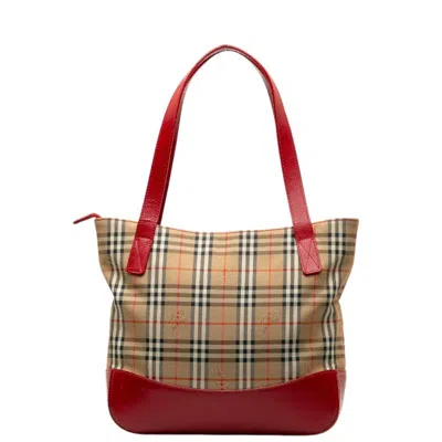 Pre-owned Burberry Beige Red Color Leather Tote Bag () In Multi