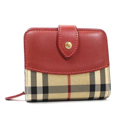 Pre-owned Burberry Beige Red Color Nylon Leather Wallet (bi-fold) () In Multi