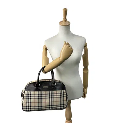 Pre-owned Burberry Beige Leather Nylon Boston Bag Handbag () In Sand