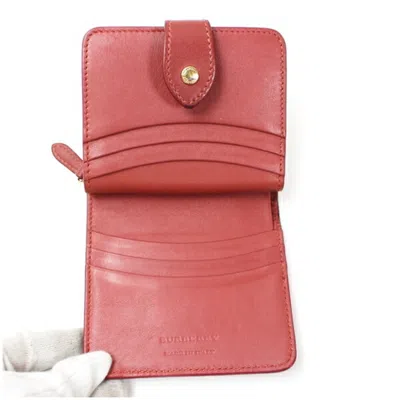 Pre-owned Burberry Beige Red Color Nylon Leather Wallet (bi-fold) () In Multi
