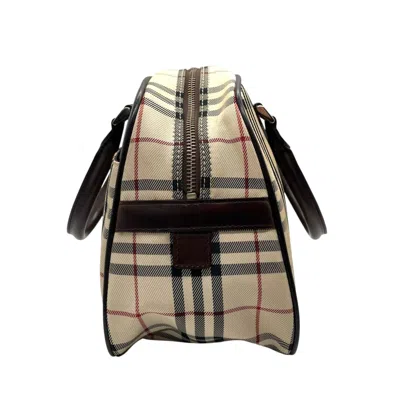 Pre-owned Burberry Beige Leather Nylon Boston Bag Handbag () In Sand