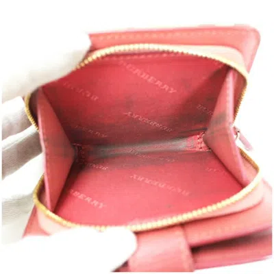 Pre-owned Burberry Beige Red Color Nylon Leather Wallet (bi-fold) () In Multi