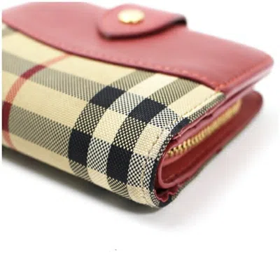 Pre-owned Burberry Beige Red Color Nylon Leather Wallet (bi-fold) () In Multi