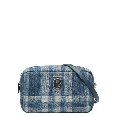 Pre-owned Burberry Blue Denim Leather Shoulder Bag ()