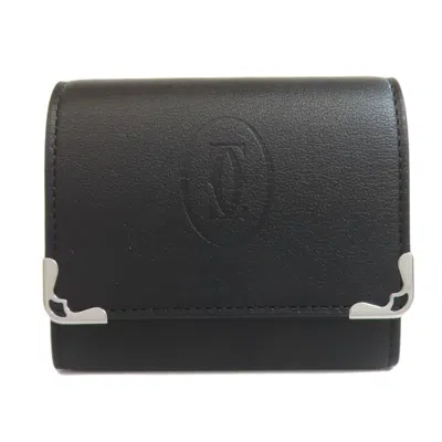Pre-owned Cartier Black Leather Coin Purse/coin Case ()