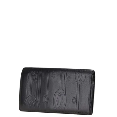 Pre-owned Cartier Black Leather Long Bill Wallet (bi-fold) ()