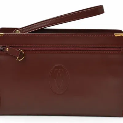 Pre-owned Cartier Bordeaux Leather Clutch Bag () In Burgundy