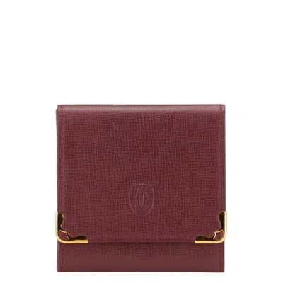 Pre-owned Cartier Bordeaux Wine Red Leather Coin Purse/coin Case () In Burgundy