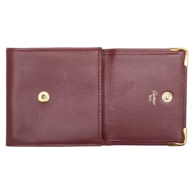 Pre-owned Cartier Bordeaux Wine Red Leather Coin Purse/coin Case () In Burgundy