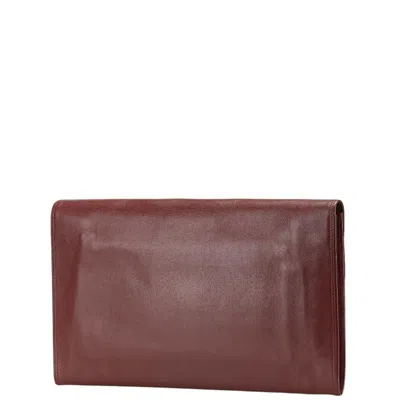 Pre-owned Cartier Must Bordeaux Wine Red Leather Clutch Bag () In Burgundy