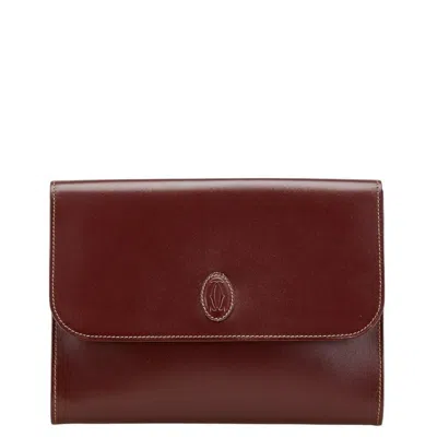 Pre-owned Cartier Must Bordeaux Wine Red Leather Clutch Bag () In Burgundy