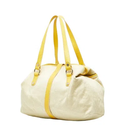 Pre-owned Celine Beige Yellow Canvas Leather Tote Bag () In Multi