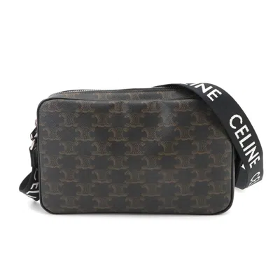 Pre-owned Celine Black Brown Canvas Leather Messenger Bag Shoulder Bag () In Multi