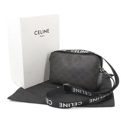 Pre-owned Celine Black Brown Canvas Leather Messenger Bag Shoulder Bag () In Multi