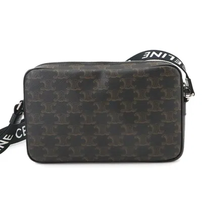 Pre-owned Celine Black Brown Canvas Leather Messenger Bag Shoulder Bag () In Multi