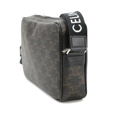 Pre-owned Celine Black Brown Canvas Leather Messenger Bag Shoulder Bag () In Multi