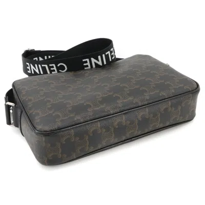 Pre-owned Celine Black Brown Canvas Leather Messenger Bag Shoulder Bag () In Multi
