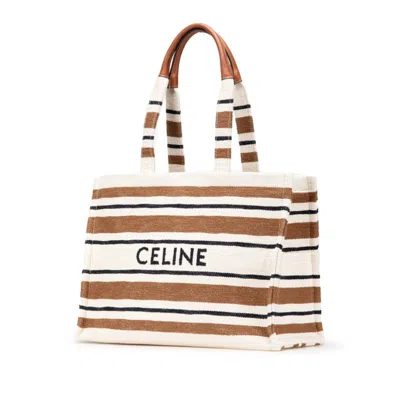 Pre-owned Celine Black Brown White Canvas Leather Handbag Tote Bag () In Multi