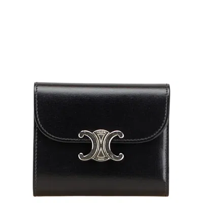 Pre-owned Celine Black Leather Wallet (tri-fold) ()