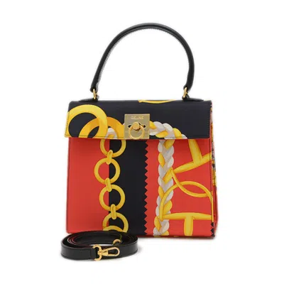Pre-owned Celine Black Red Color Silk Leather Shoulder Bag () In Multi