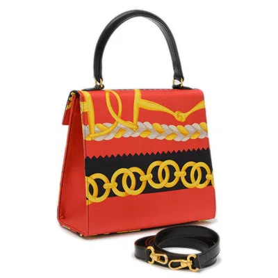 Pre-owned Celine Black Red Color Silk Leather Shoulder Bag () In Multi