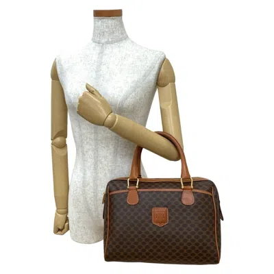 Pre-owned Celine Enamel Brown Leather Pvc Boston Bag Handbag ()