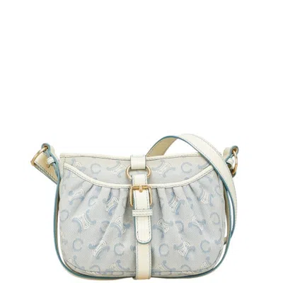 Pre-owned Celine Macadam Blue White Canvas Leather Shoulder Bag () In Multi