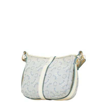 Pre-owned Celine Macadam Blue White Canvas Leather Shoulder Bag () In Multi