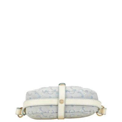 Pre-owned Celine Macadam Blue White Canvas Leather Shoulder Bag () In Multi