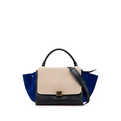 Pre-owned Celine Trapeze Beige Black Blue Leather Handbag Shoulder Bag ()