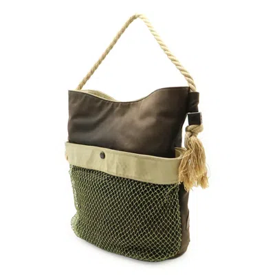 Pre-owned Chanel Beige Black Canvas Leather Wood Handbag Tote Bag () In Multi