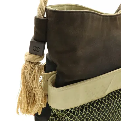 Pre-owned Chanel Beige Black Canvas Leather Wood Handbag Tote Bag () In Multi