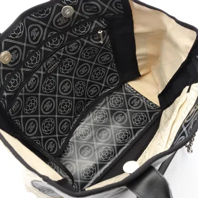 Pre-owned Chanel Beige Black Coated Canvas Leather Tote Bag () In Multi