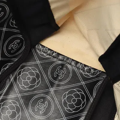Pre-owned Chanel Beige Black Coated Canvas Leather Tote Bag () In Multi