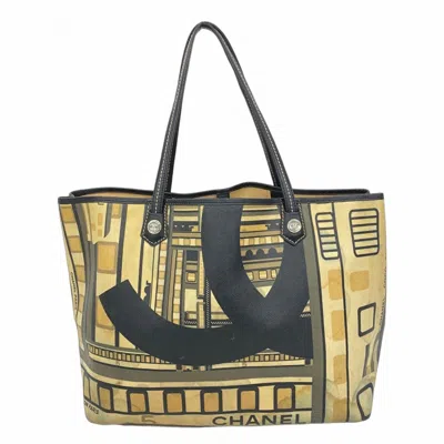 Pre-owned Chanel Beige Black Pvc Tote Bag () In Multi