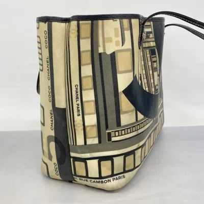 Pre-owned Chanel Beige Black Pvc Tote Bag () In Multi
