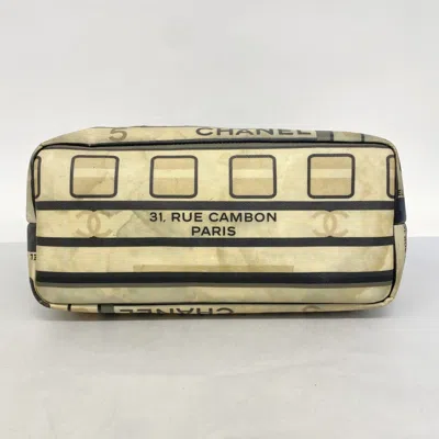 Pre-owned Chanel Beige Black Pvc Tote Bag () In Multi