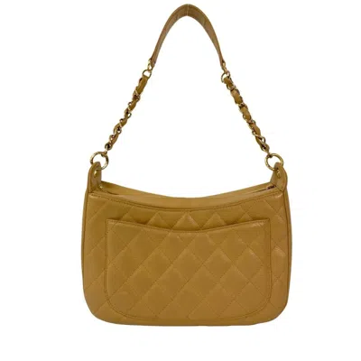 Pre-owned Chanel Beige Grained Calfskin Shoulder Bag () In Sand