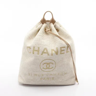 Pre-owned Chanel Beige Leather Raffia Backpack () In Sand