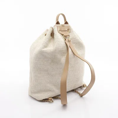 Pre-owned Chanel Beige Leather Raffia Backpack () In Sand