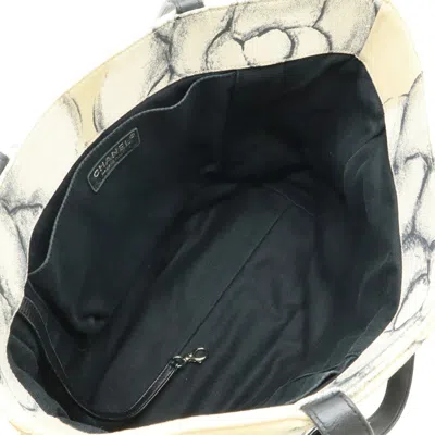 Pre-owned Chanel Black Off-white White Canvas Leather Shoulder Bag Tote Bag ()