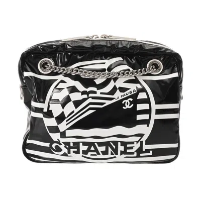 Pre-owned Chanel Black White Coated Canvas Shoulder Bag () In Multi